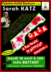 2026 04 28 conference sarah KATZ Salle Battant Vdef À Besançon (25), conférence-débat : Gaza, à bas bruit, le génocide continue