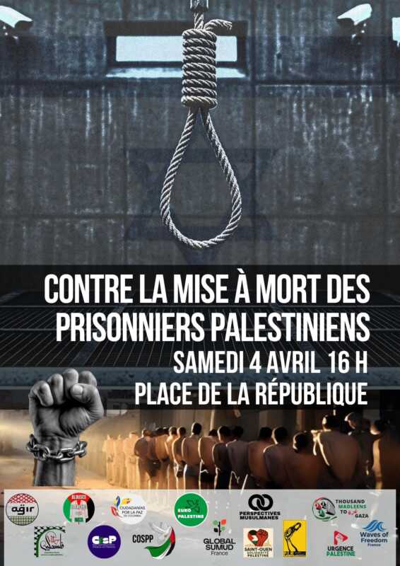 Flyer 4 4 26 prisonniers À Paris, rassemblement contre la mise à mort des des prisonniers palestiniens
