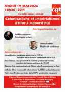 Flyer conference UD bis À Bobigny (93), Conférence-débat : Colonisations et impérialismes d'hier à aujourd'hui