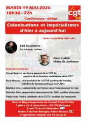 Flyer conference UD bis À Bobigny (93), Conférence-débat : Colonisations et impérialismes d'hier à aujourd'hui