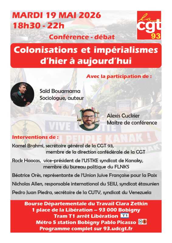 Flyer conference UD page 0001 À Bobigny (93), Conférence-débat : Colonisations et impérialismes d'hier à aujourd'hui