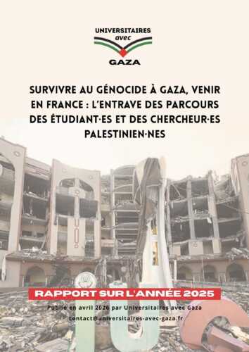 Page 1 du Rapport UAG 2025 2026 Universitaires avec Gaza