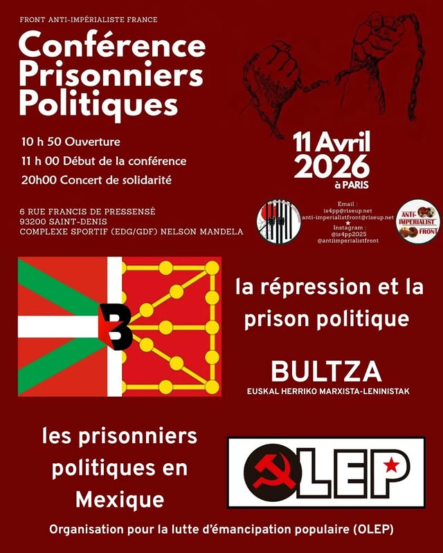 Saint Denis CPP 1 À Saint-Denis (93), CONFÉRENCE INTERNATIONALE SUR LES PRISONNIERS POLITIQUES