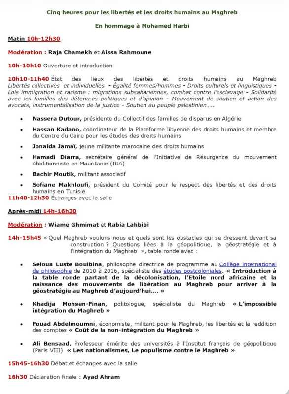 maghreb des peuples programme À Paris, 5 heures pour les libertés au Maghreb