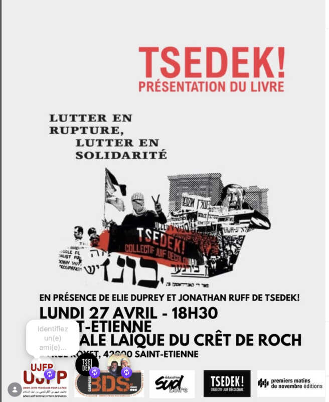 tsedek a Sainte 27 4 26 À Saint-Étienne (42), échanges autour du livre "Lutter en rupture, lutter en solidarité"