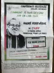 À Mont de Marsan (40), conférence gesticulée d'André Rosevègue "Comment je suis devenu juif en l'an 2000" 2 affiche Rosevegue À Mont de Marsan (40), conférence gesticulée d'André Rosevègue "Comment je suis devenu juif en l'an 2000"