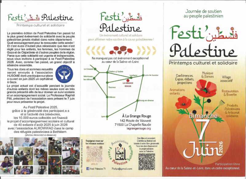 À La Chapelle Naude (71), conférence gesticulée d’André Rosevègue « Comment je suis devenu juif en l’an 2000 » 3 flyer Festi Palestine 2026 OK Page 1 À La Chapelle Naude (71), conférence gesticulée d’André Rosevègue « Comment je suis devenu juif en l’an 2000 »