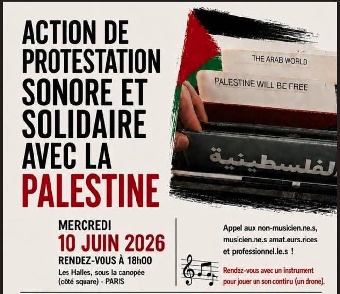1 À Paris (1er), action de protestation sonore et solidaire avec la Palestine
