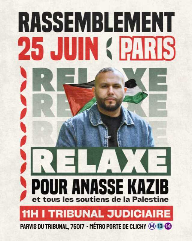 Rassemblement pour Anasse Kazib À Paris (17e), rassemblement en soutien à Anasse Kazib