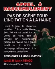À Paris (15e), rassemblement contre le concert de Hanan Ben Ari 3 rassemblement 8 juin 26 À Paris (15e), rassemblement contre le concert de Hanan Ben Ari