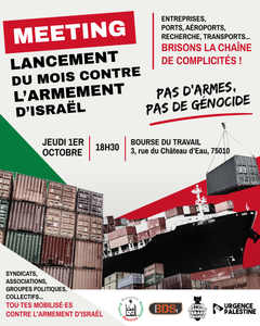 À Paris, meeting de lancement du mois contre l'armement d'Israël 1 Paris 01 10 2026 À Paris, meeting de lancement du mois contre l'armement d'Israël