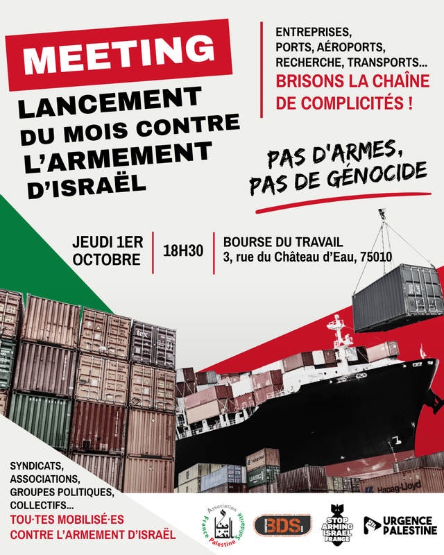 Paris 01 10 2026 À Paris, meeting de lancement du mois contre l'armement d'Israël