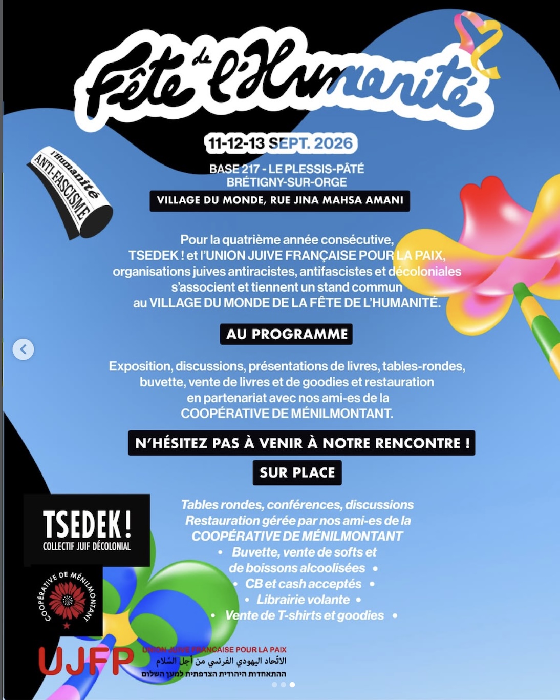 Programme Fete huma 2026 L'UJFP à la fête de l'Huma 2026