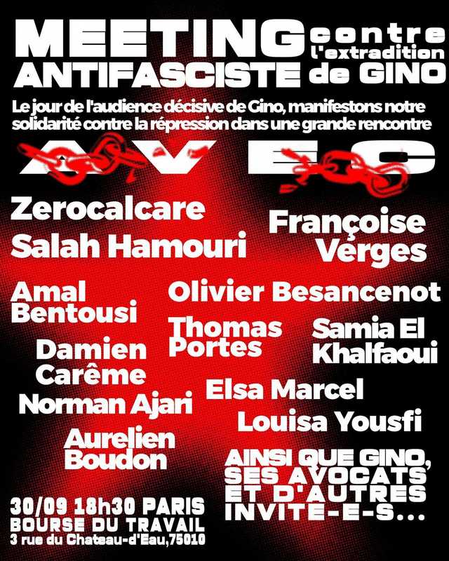 meting antifasciste pour Gino 2 Meeting antifasciste contre l'extradition de Gino