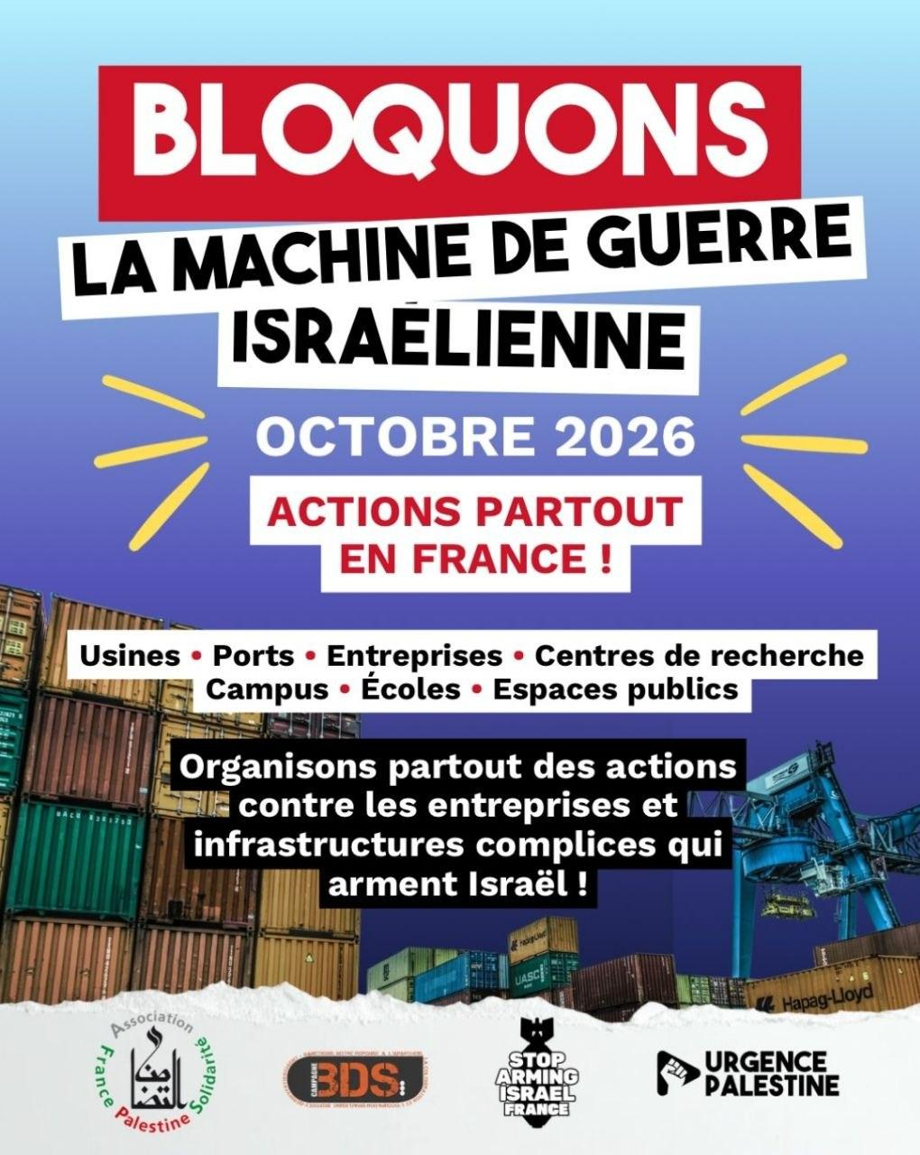octobre 26 contre armement Bloquons la machine de guerre israélienne