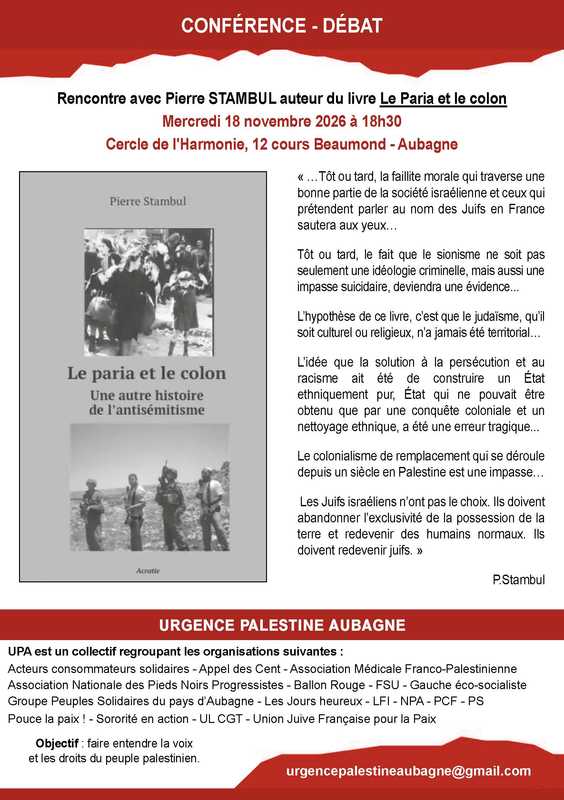 Presentation Stambul 18 11 26 À Aubagne (13), conférence-débat autour du livre "Le paria et le colon"