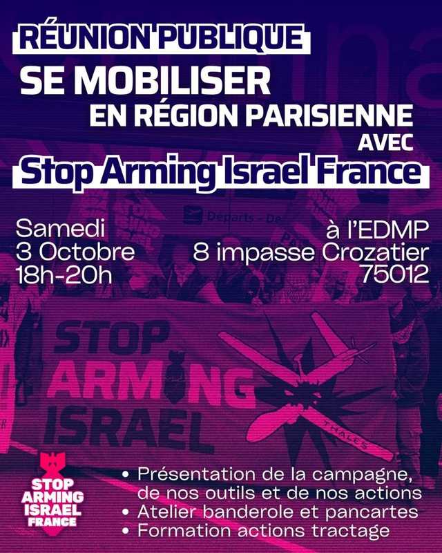 Stop arming 3 10 26 À Paris, réunion : Stop arming Israël