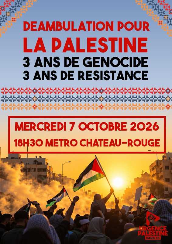 deambulation 7 octobre À Paris, déambulation pour la Palestine